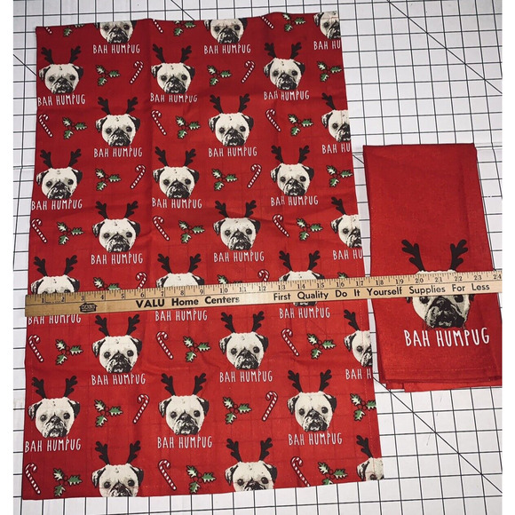 Pug Cooksmart Tea Towels Bah Humpug Cotton Unused No Tags or Pkg Red Christmas - Picture 7 of 9